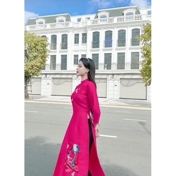 Áo dài tafta hồng form đứng dáng