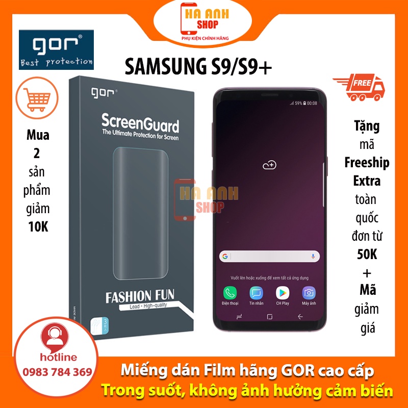 Miếng dán Samsung S9 / S9 Plus (S9+) hãng Gor cao cấp Full màn H6 (bộ 3 miếng)