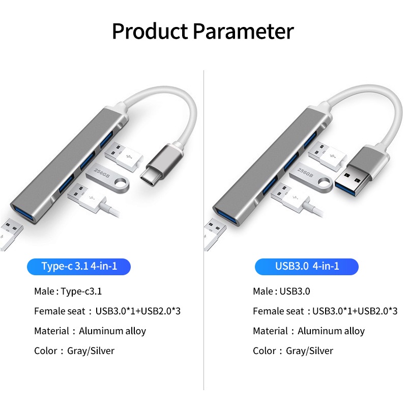 Bộ Chuyển Đổi Hub Cổng USB Type C Bằng Kim Loại Sạc Truyền Dữ Liệu Tốc Độ 5Gbps Chia 4 Cổng USB 3.0 Cho Máy Tính