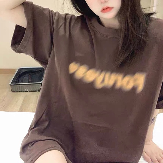 SUXI Áo Thun Ngắn Tay Cổ Tròn Dáng Rộng In Họa Tiết Đơn Giản Cá Tính Cho Nữ Mùa Hè