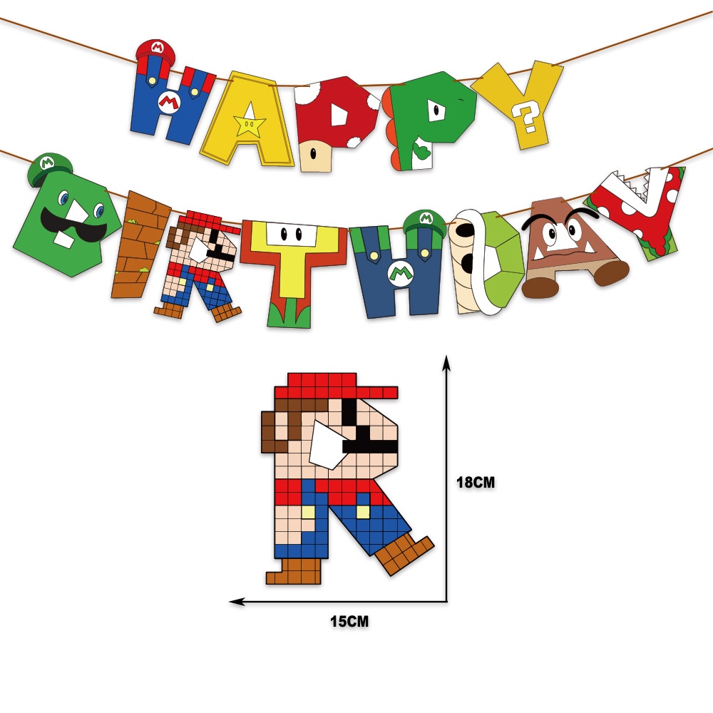 Super Mario Banner Sinh Nhật Chủ Đề Trò Chơi Banner Happy Birthday Trang Trí Tiệc Sinh Nhật Tiếp Liệu