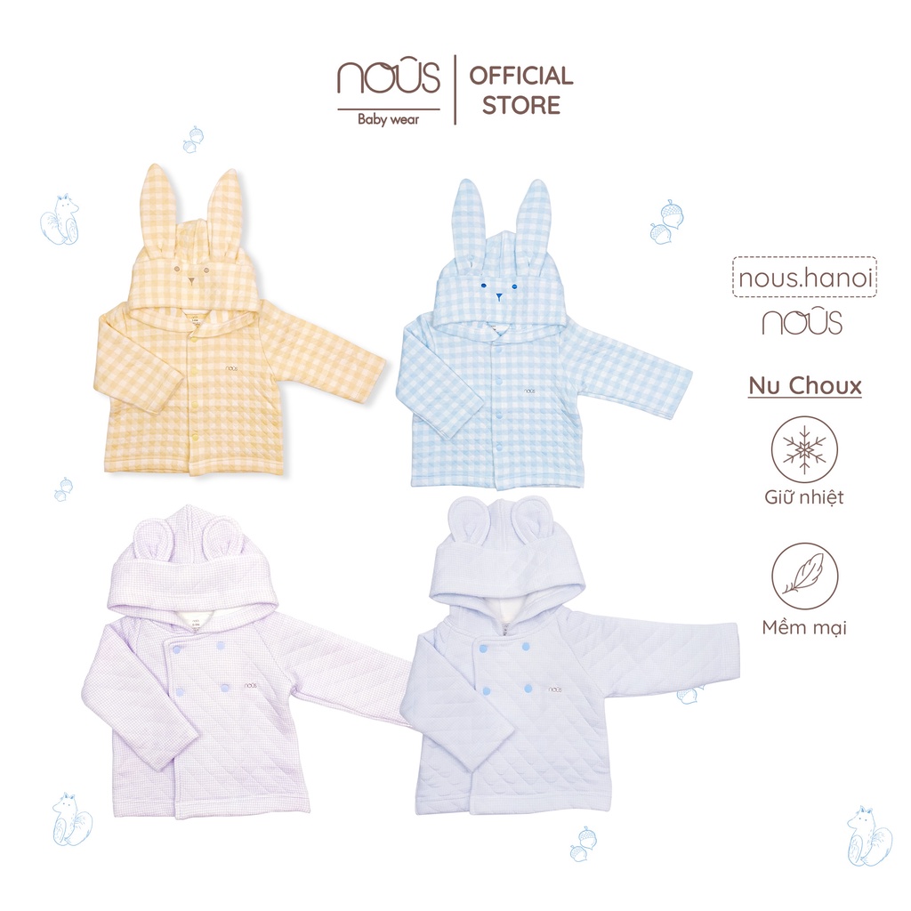 Áo Khoác Nous 2 Màu Tai Gấu Trần Bông Màu Xanh - Tím(Size 3-6 Đến 18-24 Tháng)