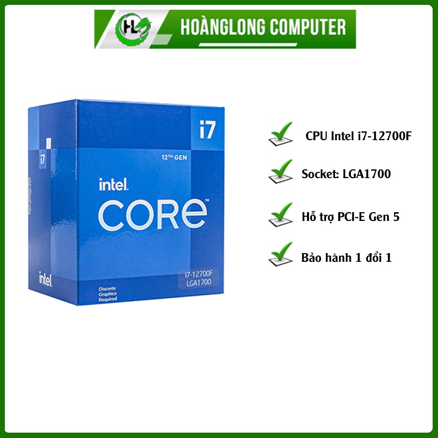CPU Intel Core i7-12700F Bộ Vi Xử Lý Full Box Up to 4.8Ghz, 12C/20T, 25MB Cache, 125W LGA1700 Hoàng Long Computer