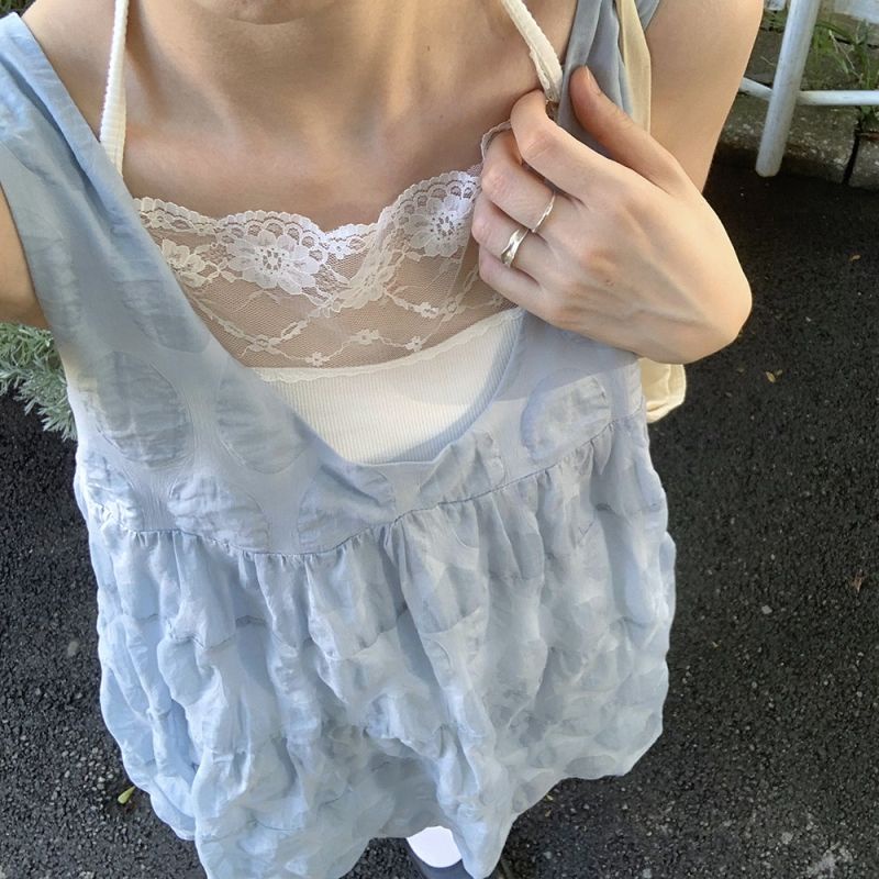 Áo Hai Dây Phối Ren Họa Tiết Dễ Thương Cho Nữ