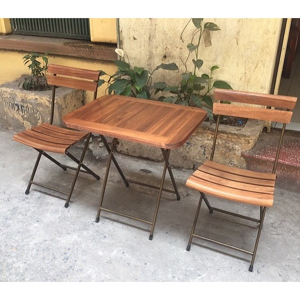 Bộ bàn ghế xếp chân sắt mini Patio ( 1 bàn + 2 ghế )