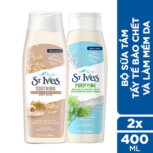 Bộ Sữa tắm tẩy tế bào chết và làm mềm da St.Ives: Hương Muối Biển + Yến Mạch & Bơ (400ml x 2) | BigBuy360 - bigbuy360.vn