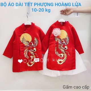 ÁO DÀI GẤM CHO BÉ TẾT PHƯỢNG HOÀNG LỬA haivanco MỀM MẠI VÀ THOÁNG MÁT cho bé từ 10 đến 20 kg đi tiệc đi chơi đều đẹp