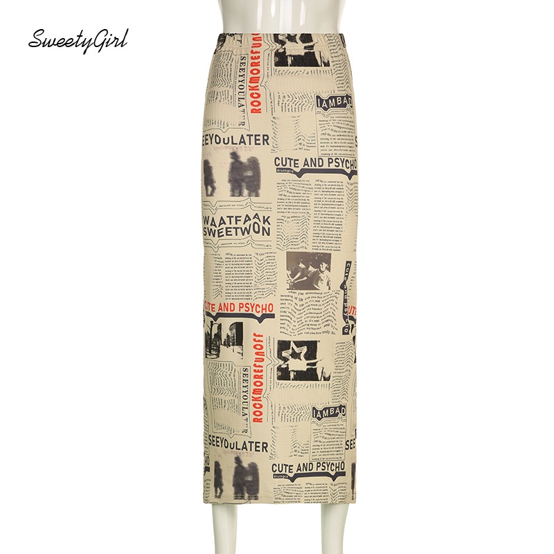 Chân Váy Midi Dáng Ôm In Chữ Thời Trang Cho Nữ