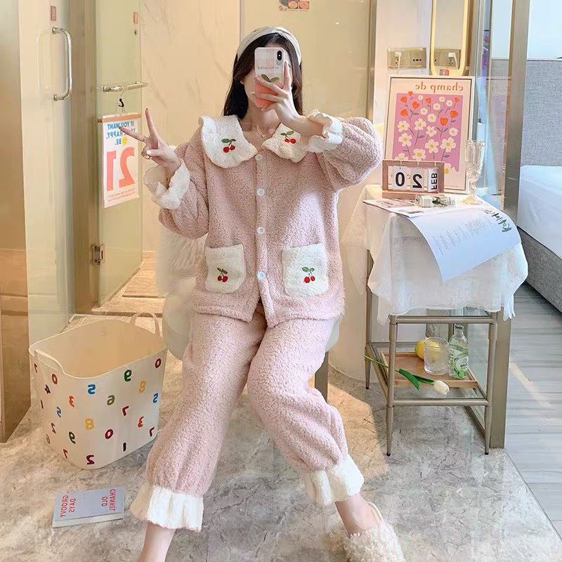 Bộ quần áo ngủ lông, đồ mặc ở nhà chery hồng tím | BigBuy360 - bigbuy360.vn