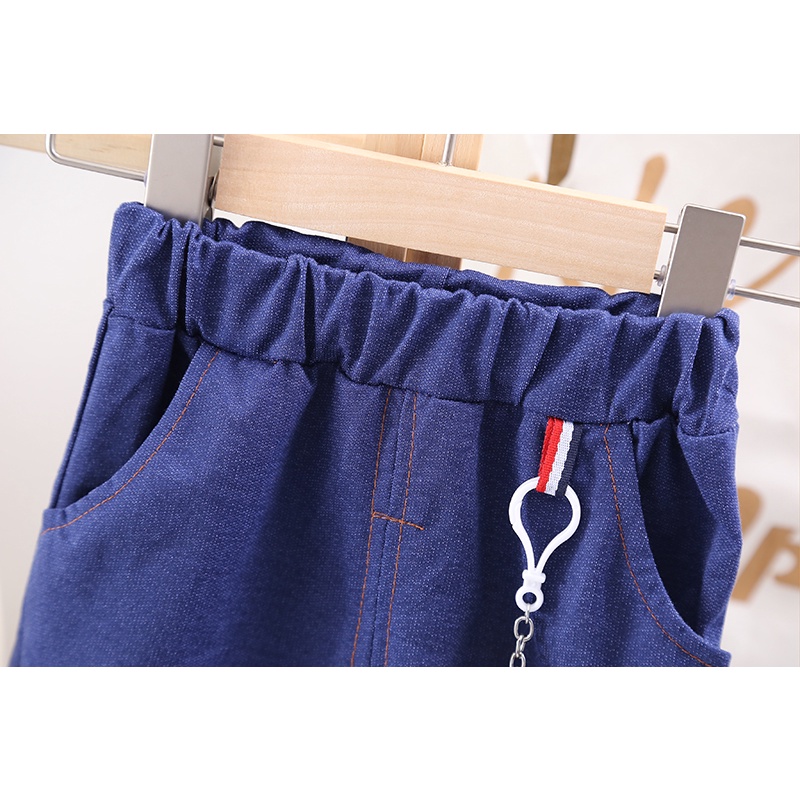 Set Áo Thun Tay Ngắn Họa Tiết Hươu Cao Cổ + Quần short denim Thời Trang Mùa Hè Cho Bé Trai