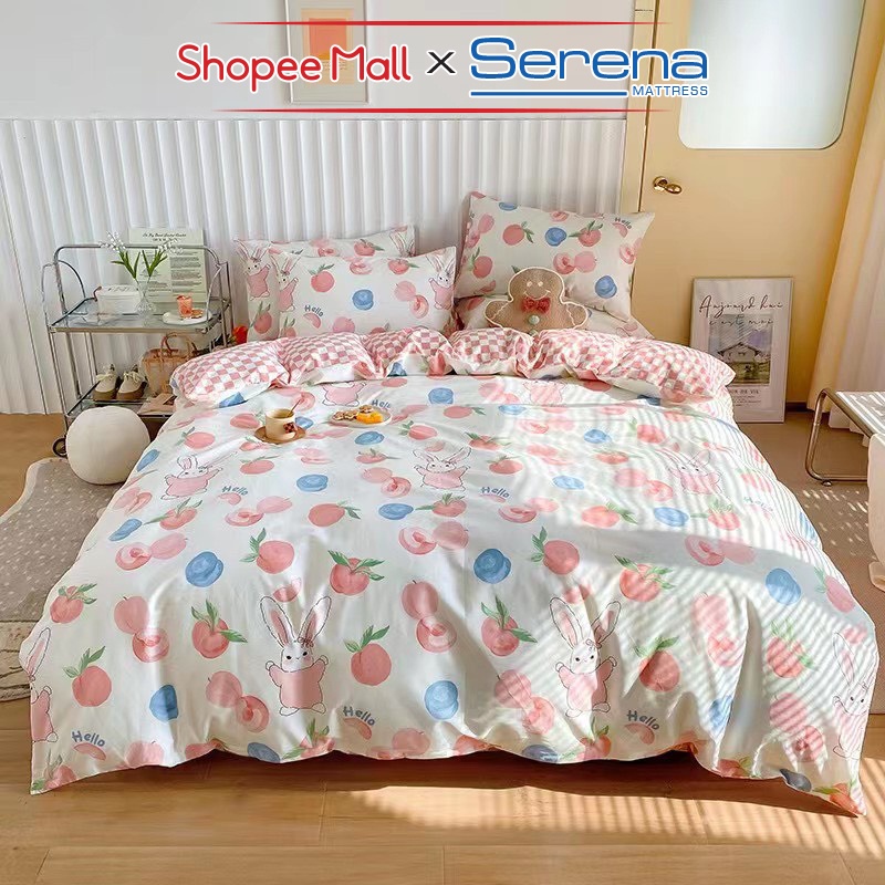 Ra Trải Giường Cao Cấp 5 Món Cotton Living SERENA Bộ Drap Chăn Ga Nệm Đệm Vỏ Gối Ra Grap Phủ Bọc Trải Giường Cotton Cute