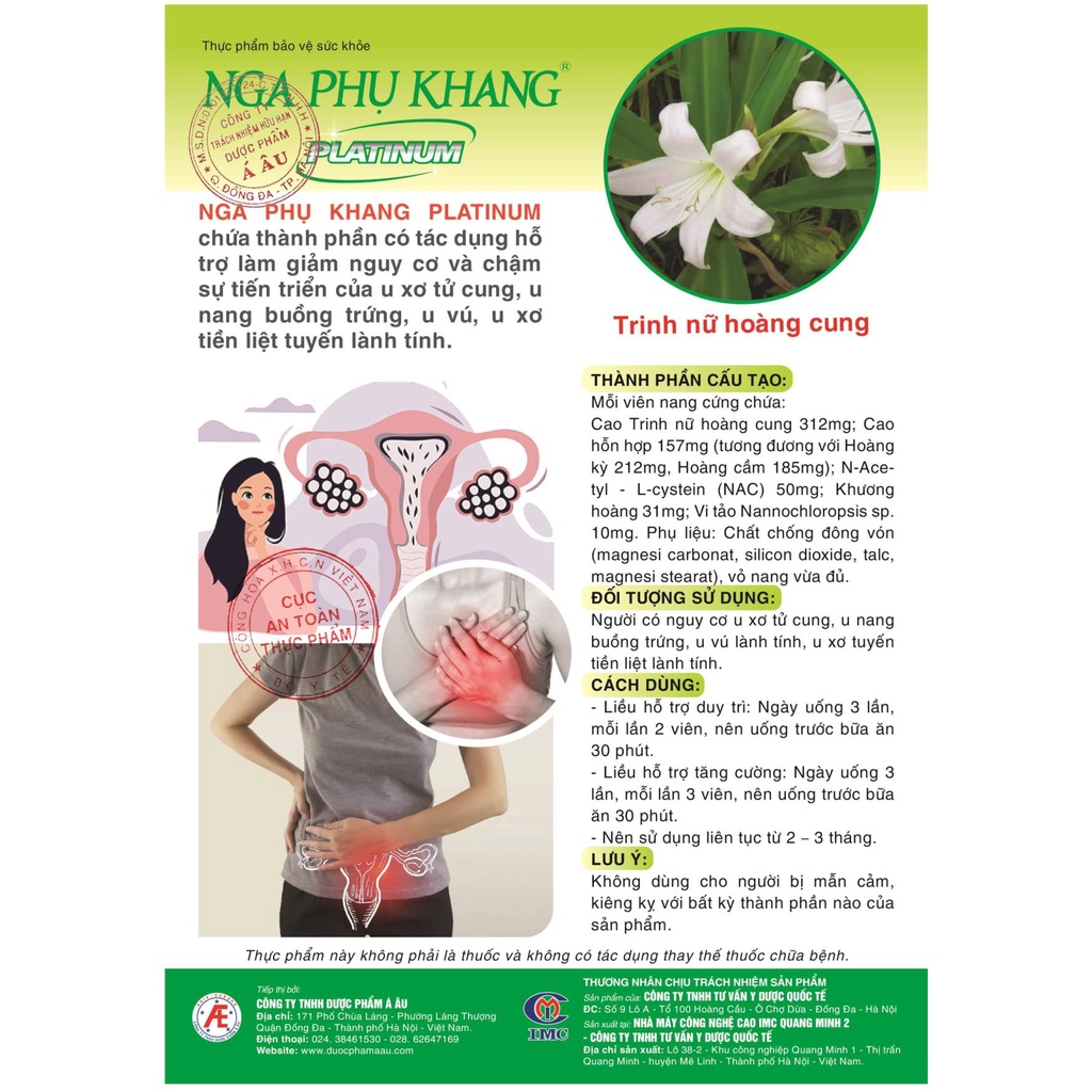 Nga phụ khang Platinum Lọ 60v hàm lượng cao hơn tốt hơn, mẫu mới, hỗ trợ giảm u nang buồng trứng, u xơ tử cung