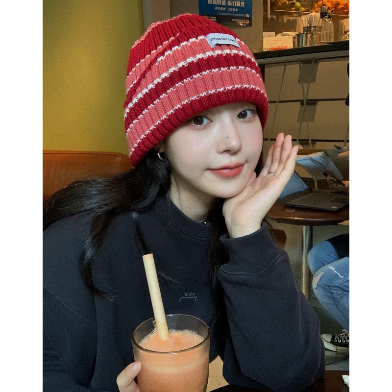 Mũ len beanie giữ ấm họa tiết kẻ sọc thời trang thu đông cho nam và nữ 2021