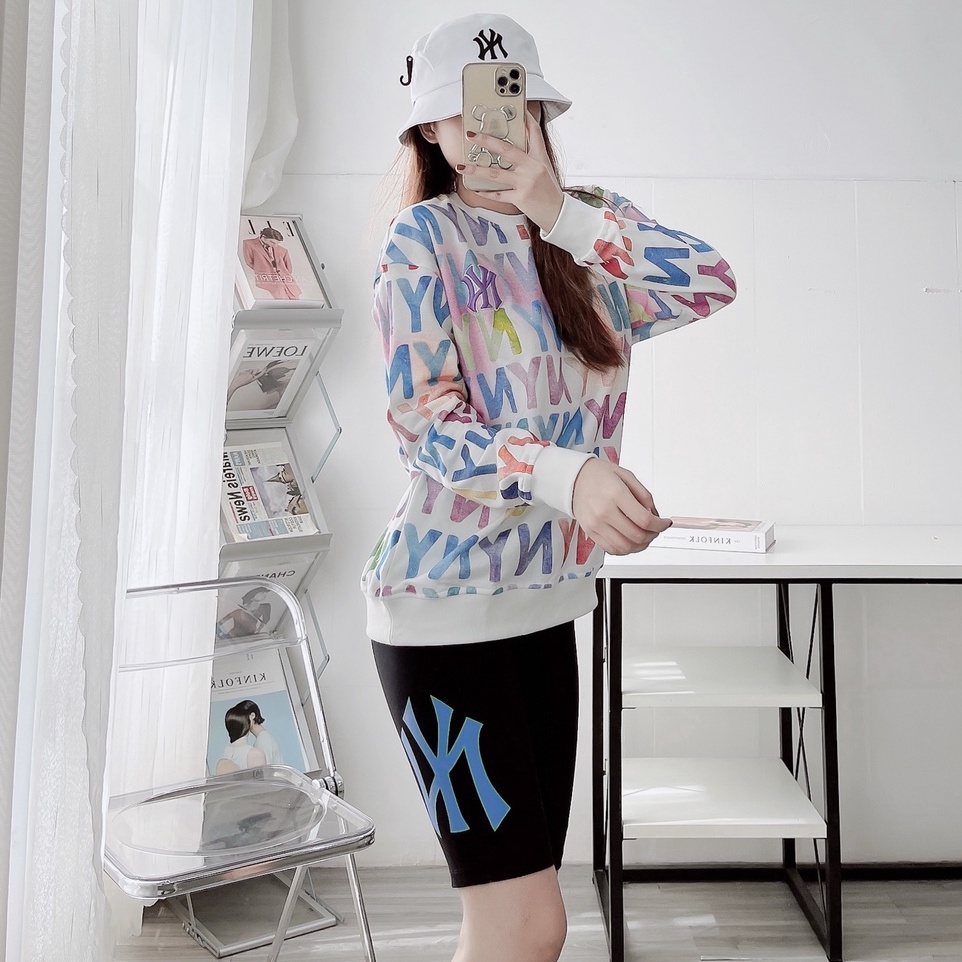 Quần Legging MLB NY xuất phông cotton dày dặn đùi ngố lửng ôm body bó mặc nhà tập gym yoga