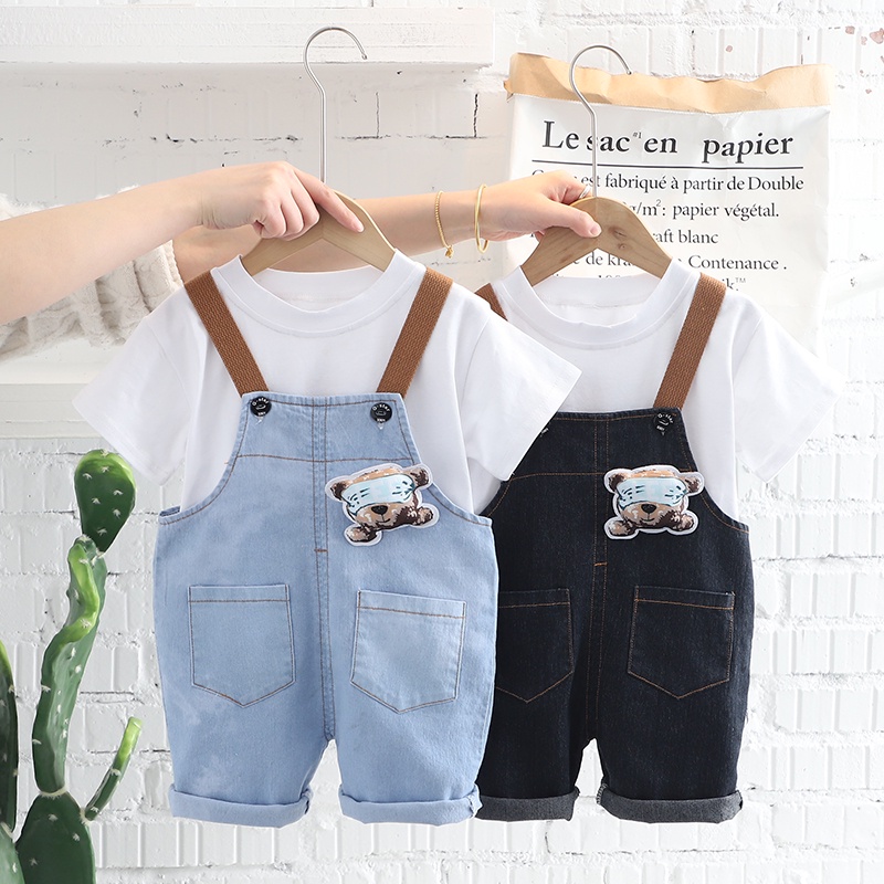 Set Đồ 2 Món Gồm Áo Thun Tay Ngắn Cổ Tròn In Họa Tiết Hoạt Hình Và Quần Ngắn Cho Bé Trai 0-4 Tuổi