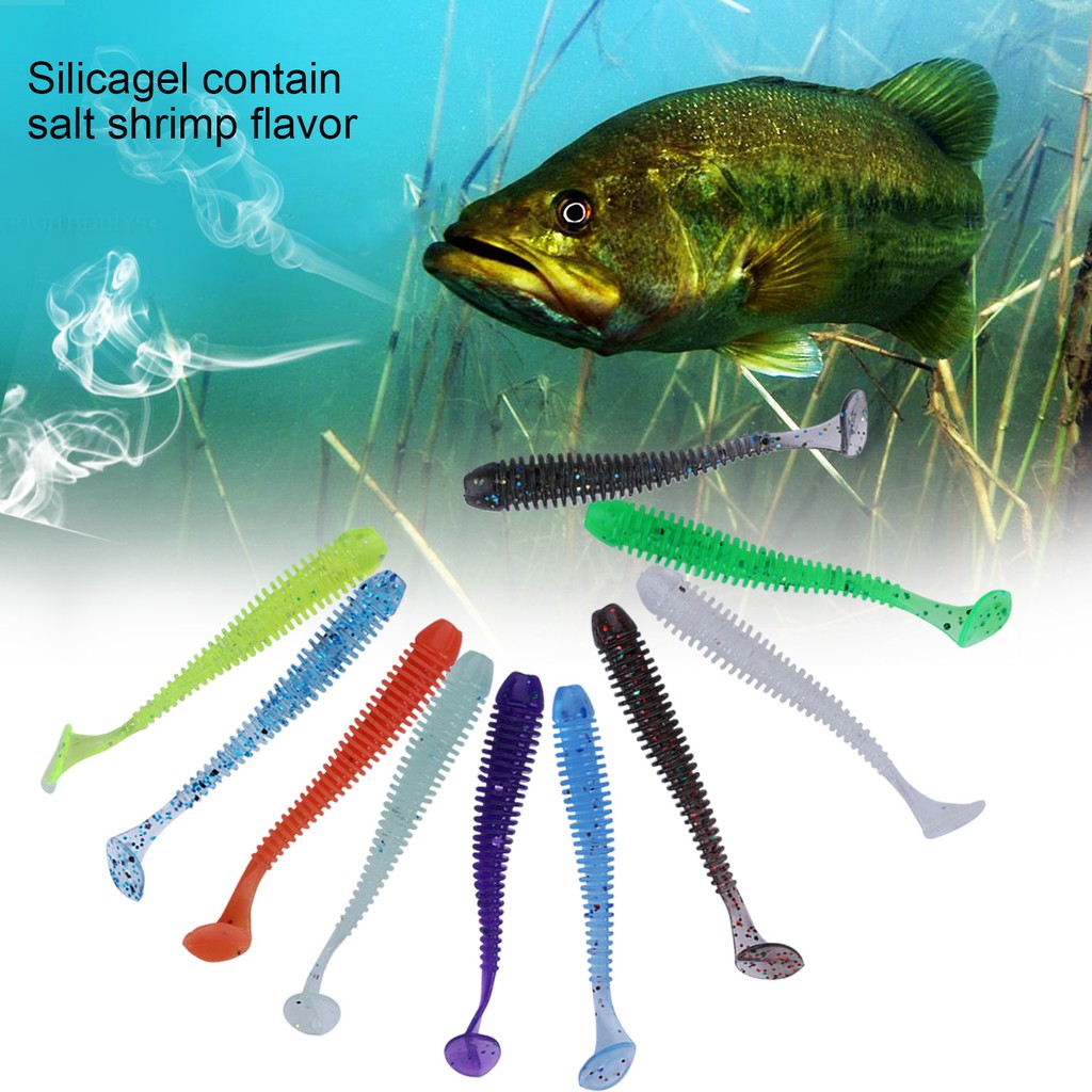 Set of 10pcs/lot soft fishing lures 50mm rainbow color T-tail that rotates Sougayilang