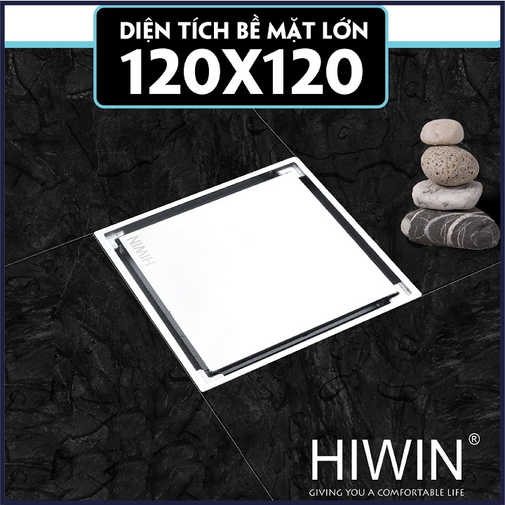 Phễu thoát sàn lát gạch ngăn mùi hôi đồng mạ crom kích thước 120x120mm HIWIN FD-1902A