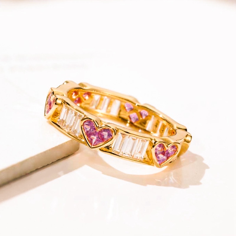 Mới Nhẫn Mạ Vàng 14k Đính Đá Hồng Ngọc Hình Trái Tim Sang Trọng Cho Nữ