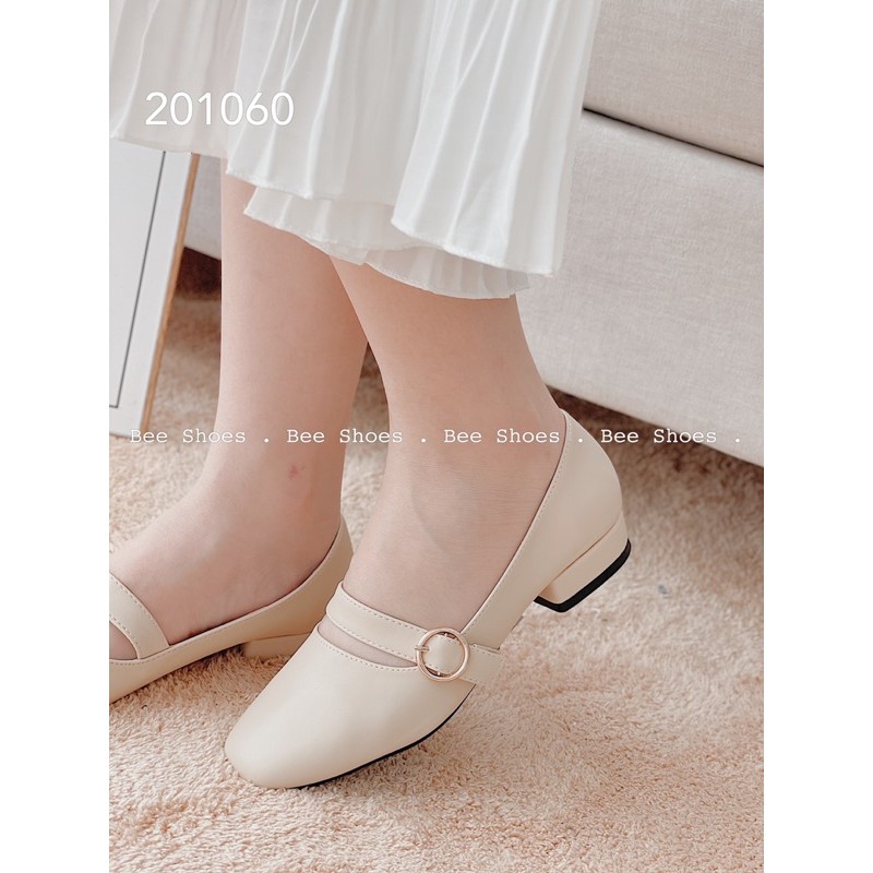 BEESHOES - GIÀY BÚP BÊ NỮ MŨI VUÔNG QUAI NGANG KHUY TRÒN - GIÀY BÚP BÊ NỮ DA LÌ SẴN MÀU ĐEN - BE 201060