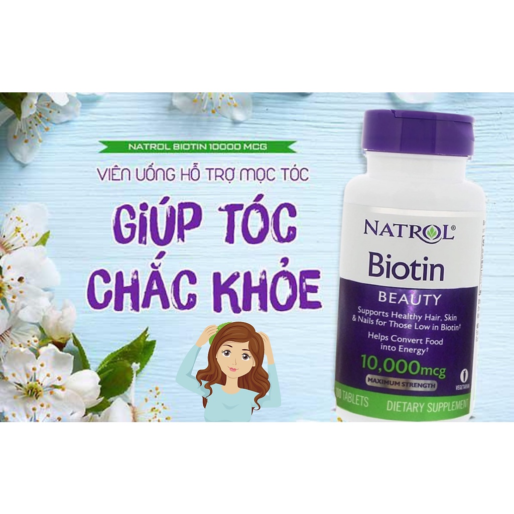 Viên Uống Ngăn Rụng Và Kích Mọc Tóc Natrol Biotin 10000mcg 100 Viên