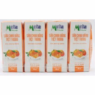 Lốc 4 hộp sữa chua uống tiệt trùng Mộc Châu vị cam/vị dâu/vị ổi 180 ml