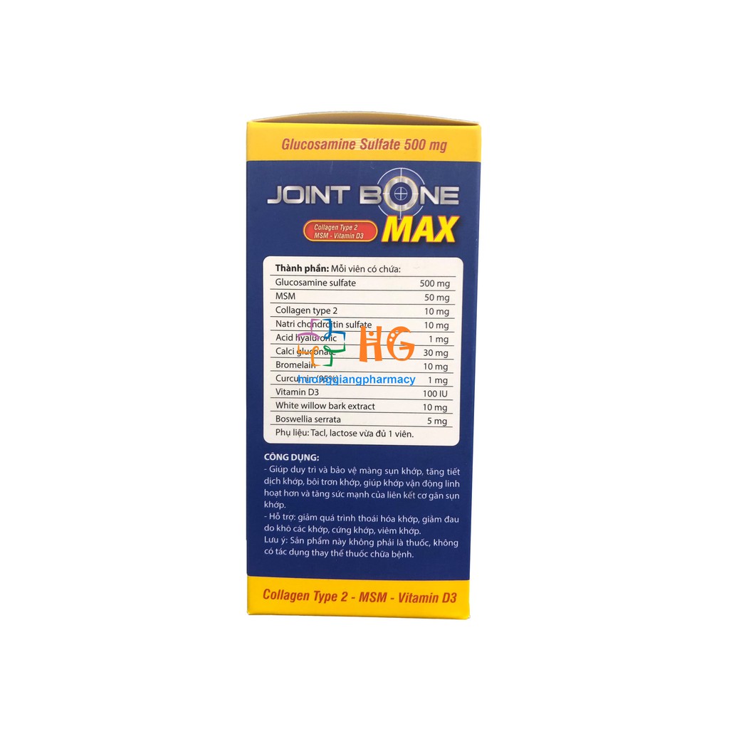 Joint Bone Max Giúp giảm quá trình thoái hóa khớp Giảm đau do khô các khớp Viêm khớp Cứng khớp Hộp 50 Viên