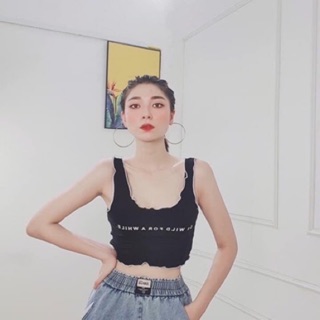 Áo croptop hai dây cuốn biên 3 màu in chữ