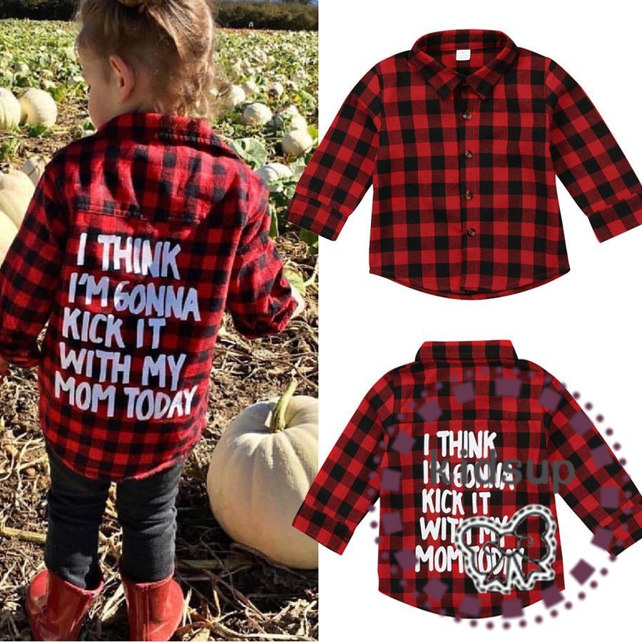 ✸ღ✸Unisex Toddler Kids Baby Girls Printed Plaid Shirt Long Sleeve Tops Casual Clothes