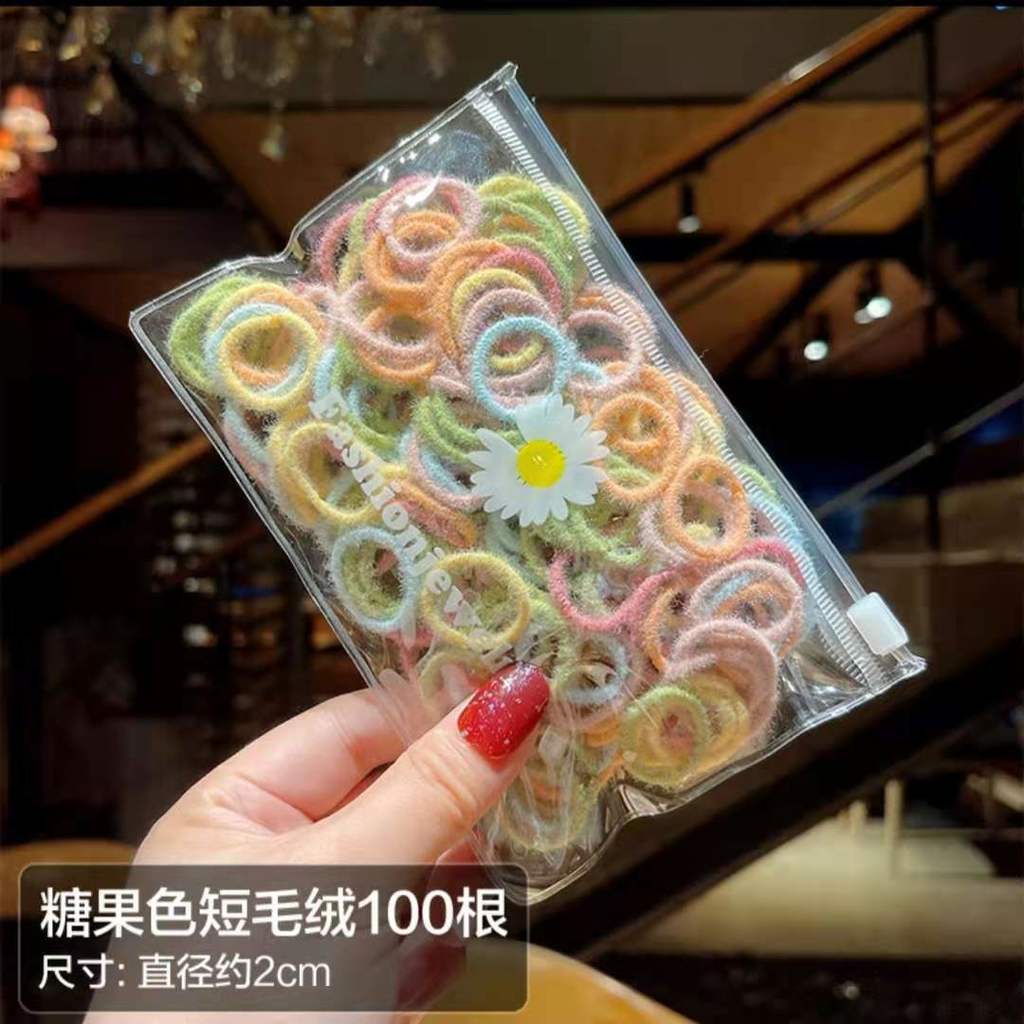 Set 100 Dây Cột Tóc Mềm Co Giãn Nhiều Màu Cho Bé Gái