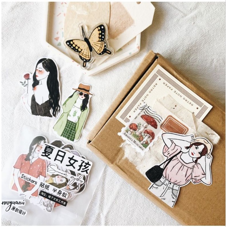 Krisna.room ♡ Jenny Studio- Set gồm 20 hình sticker cô gái mùa hè trang trí sổ