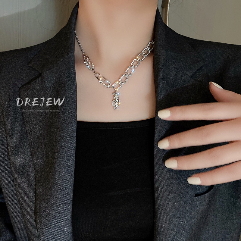 DREJEW Dây Chuyền Nữ Mặt Hình Gấu Dễ Thương Đính Kim Cương Giả Phong Cách Hàn Quốc Độc Đáo