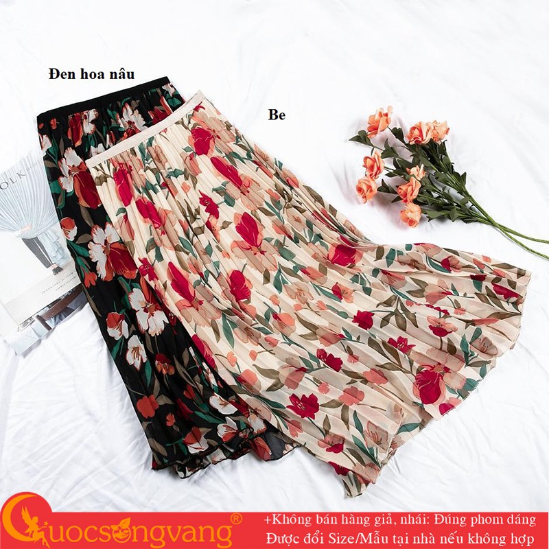 Chân váy midi dập li chân váy kiểu hoa GLV158 Cuocsongvang
