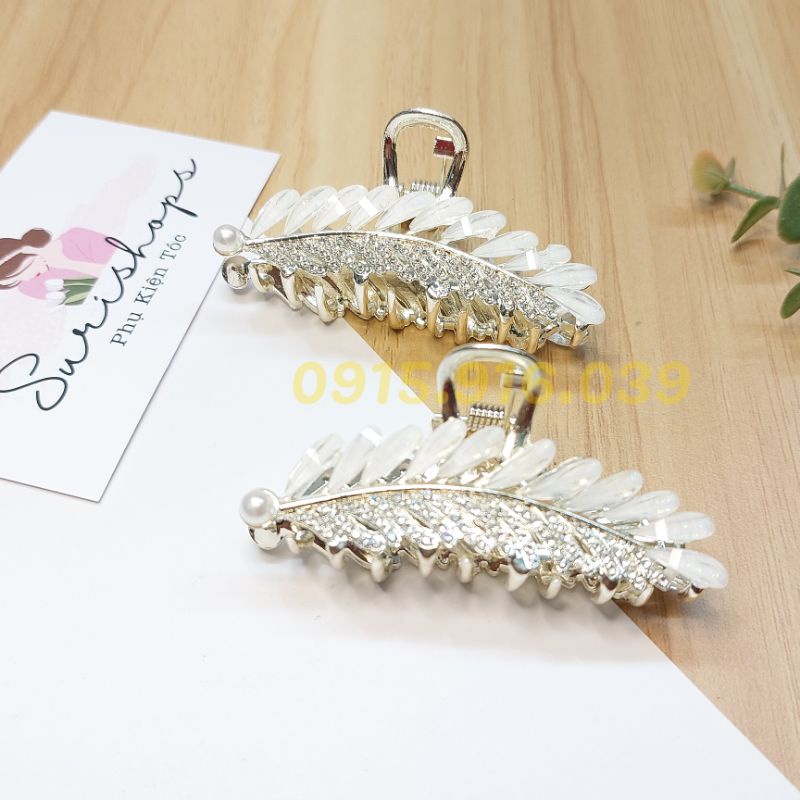 Kẹp Tóc Kim Loại Hình Chiếc Lá, Kẹp tóc đính đá nhân tạo và cườm