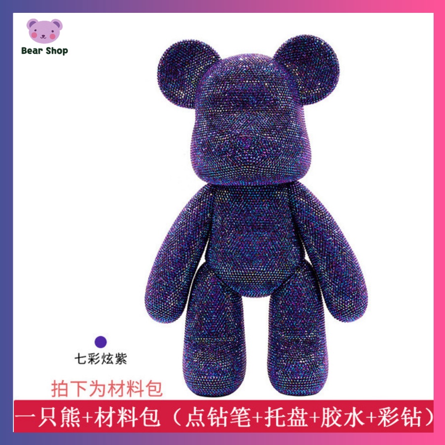- Gấu Bearbrick Tím Đậm Đính Đá Handmade Lấp Lánh Decor Trang Trí