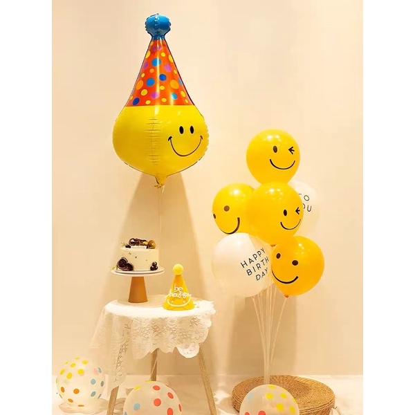 trang trí sinh nhật mặt cười vàng cho bé