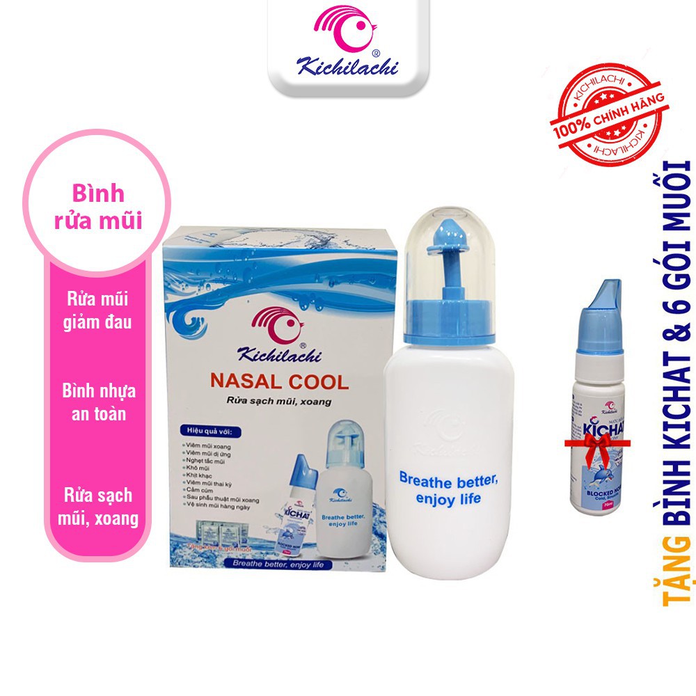 Bình rửa mũi Nasal Cool Kichilachi 250ml vệ sinh mũi cho bé tặng kèm bình xịt Kichat 100ml