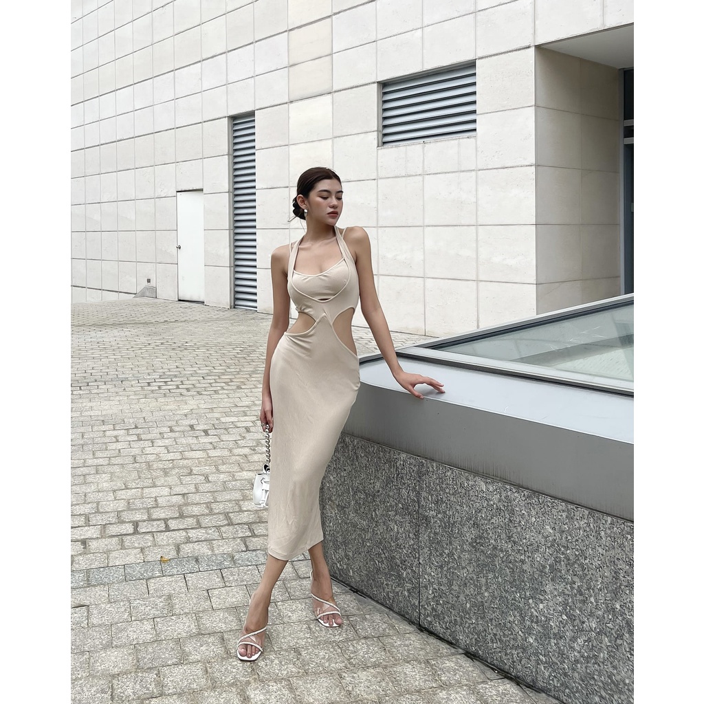 Đầm Yếm Body Cut Eo Kèm Bra LSEOUL V1419 Chất Thun Co Dãn Tôn Dáng Gợi Càm Phù Hợp Đi Tiệc