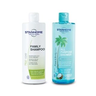 Bộ dầu gội,sữa tắm không xà phòng Stanhome Family Expert Family Shampoo 400ml vàAll Purpose Shower Coco 400ml hạn 2/2023