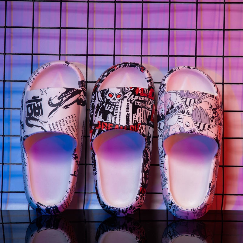 Dép quai ngang đế dày chống trượt in họa tiết One Piece thời trang mùa hè cho nam và nữ