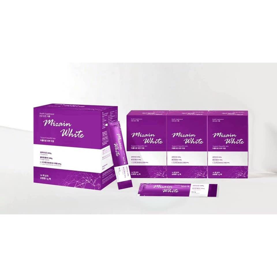 Bột Uống Trắng Da Mizain White Hàn Quốc Bột Uống Hỗ Trợ Làm Trắng Da Chống Lão Hóa