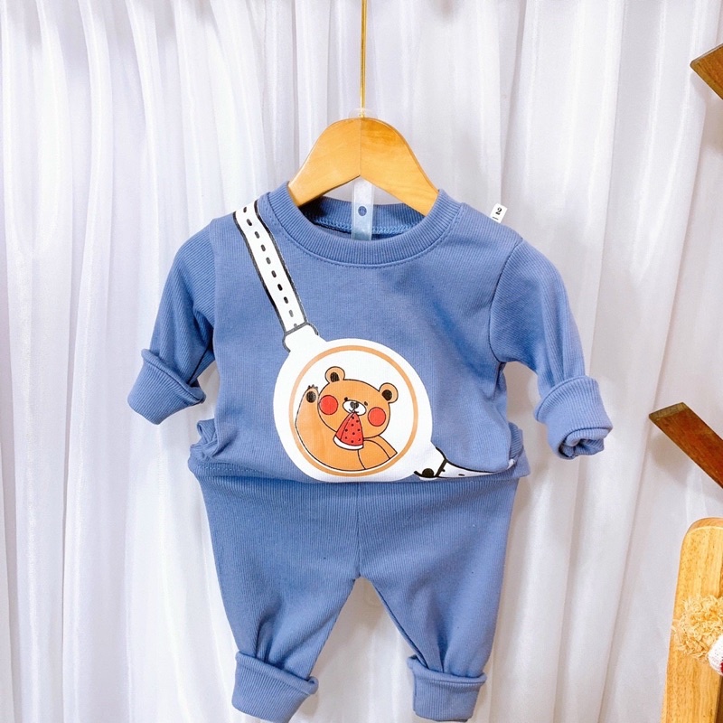 Bộ Thu Đông cho bé trai in túi gấu 8-18kg, chất len tăm dày dặn siêu hot 2022