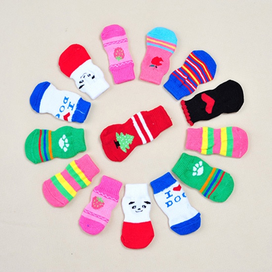 Set 4 Vớ Cotton Dệt Kim Chống Trượt Cho Thú Cưng