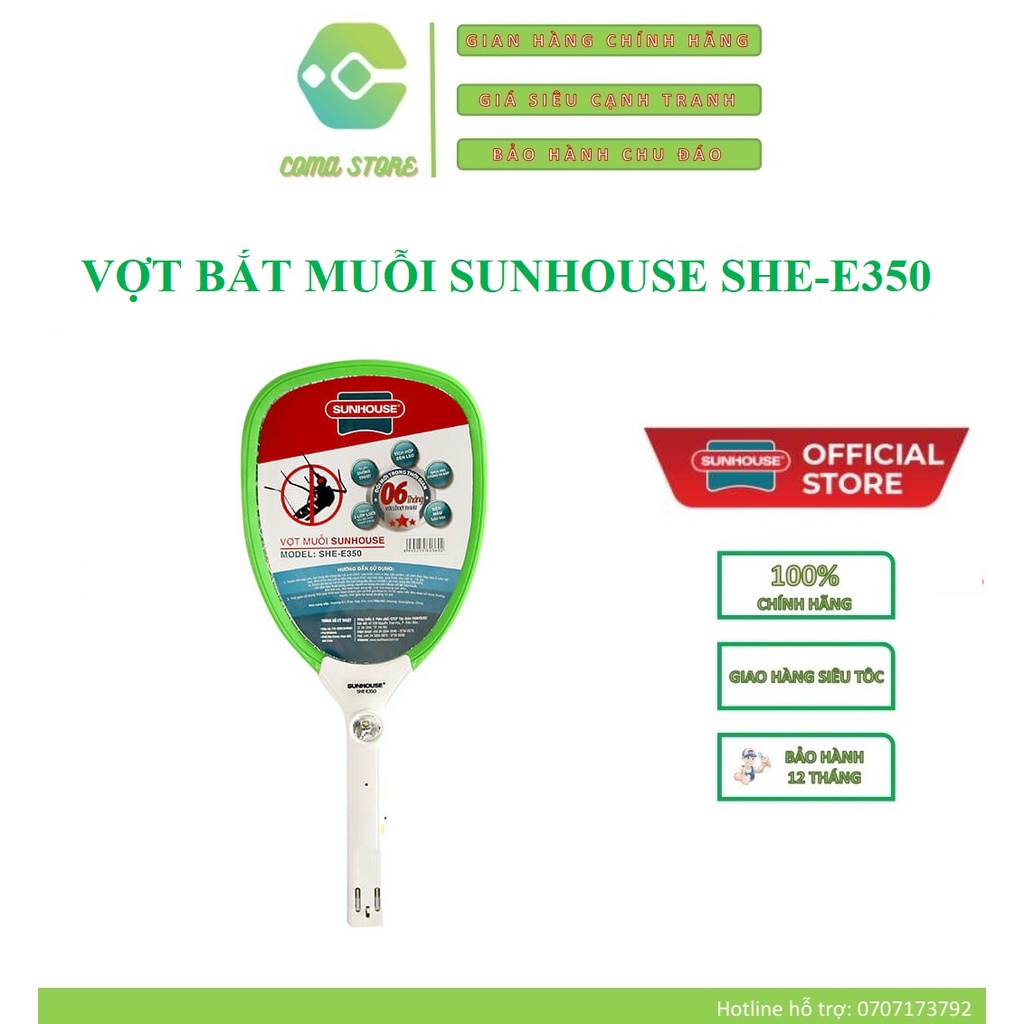 SHE-E350 (MÀU XANH) - VỢT BẮT MUỖI SUNHOUSE CÓ ĐÈN - HÀNG CHÍNH HÃNG