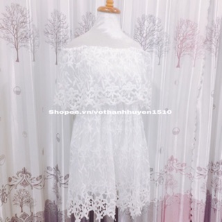 Đầm trễ vai ren hoa nổi, quảng châu loli.store