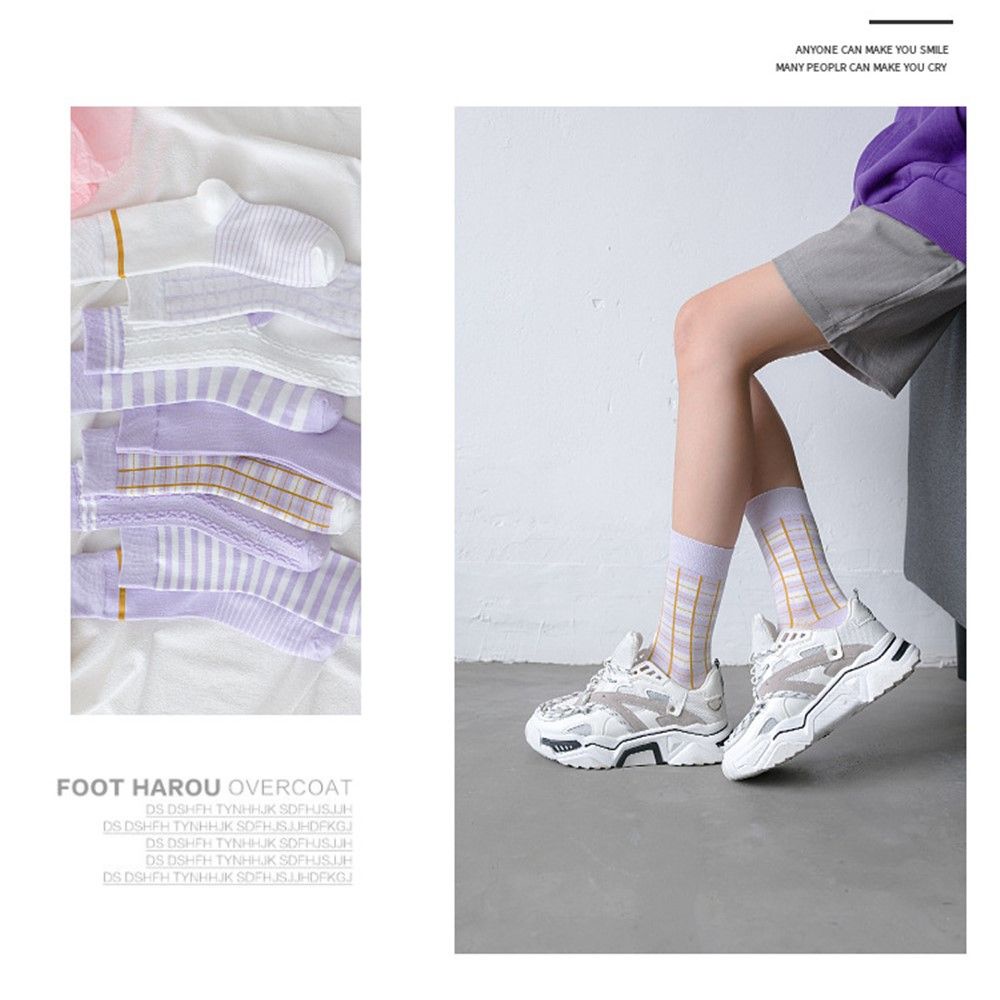 Đôi vớ cotton in họa tiết kẻ sọc caro đáng yêu sành điệu bắt mắt