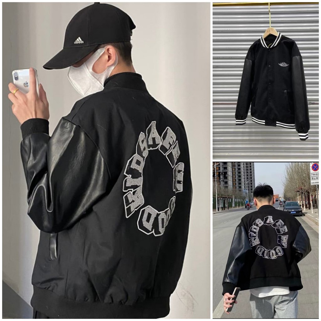 Áo Bomber Phối Chữ Lưng Fom Thụng Nam Nữ Bomber Nỉ Phối Da Hotrend Chất Lừ - Unisex Nam Nữ (Ảnh Thật/Có sẵn)