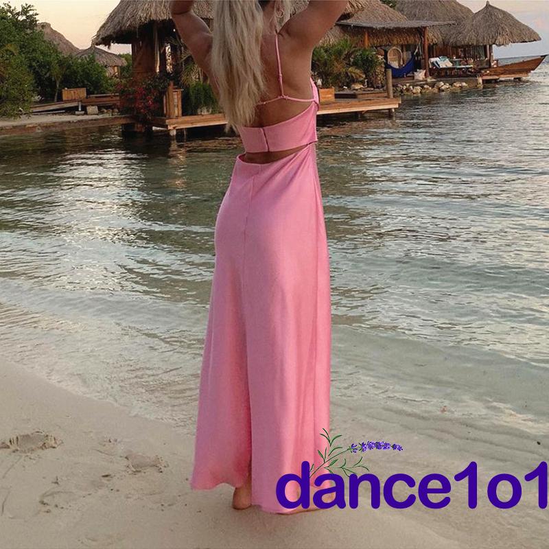 Đầm Khiêu Vũ1O1 Cổ Chữ V Không Tay Màu Trơn Cho Nữ