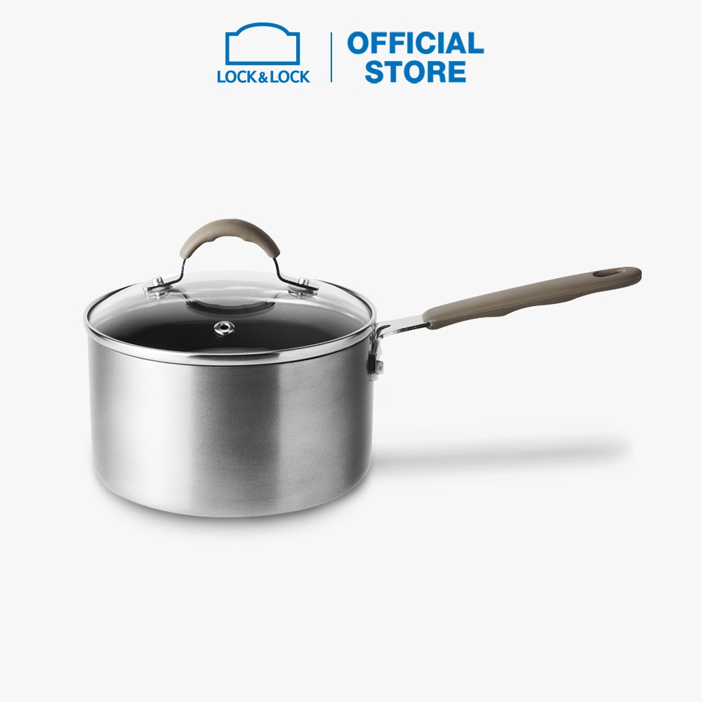 Nồi sâu lòng Lock&amp;Lock Handycook có tay cầm và nắp đậy 14cm - Màu xám LHD1141