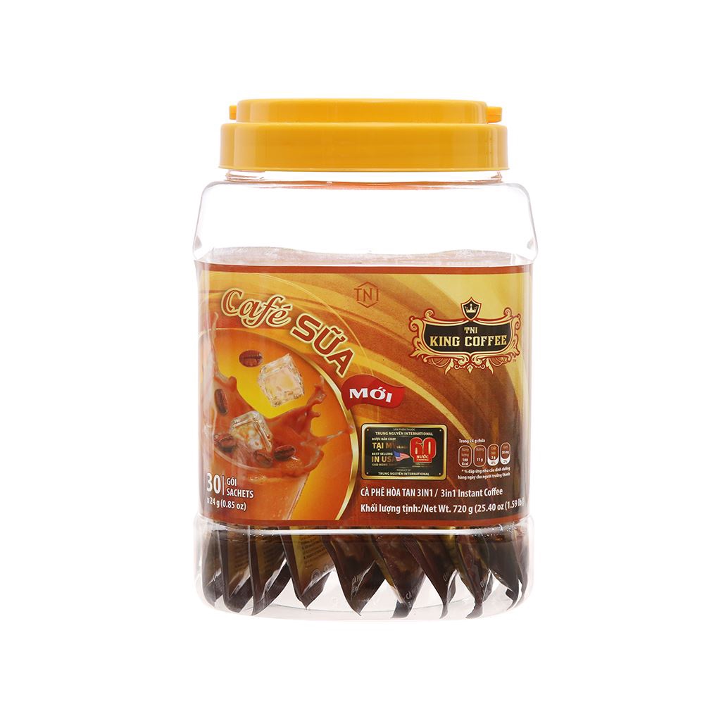 Cà Phê Sữa Hòa Tan 3IN1 KING COFFEE - Hộp nhựa 30 gói x 24g
