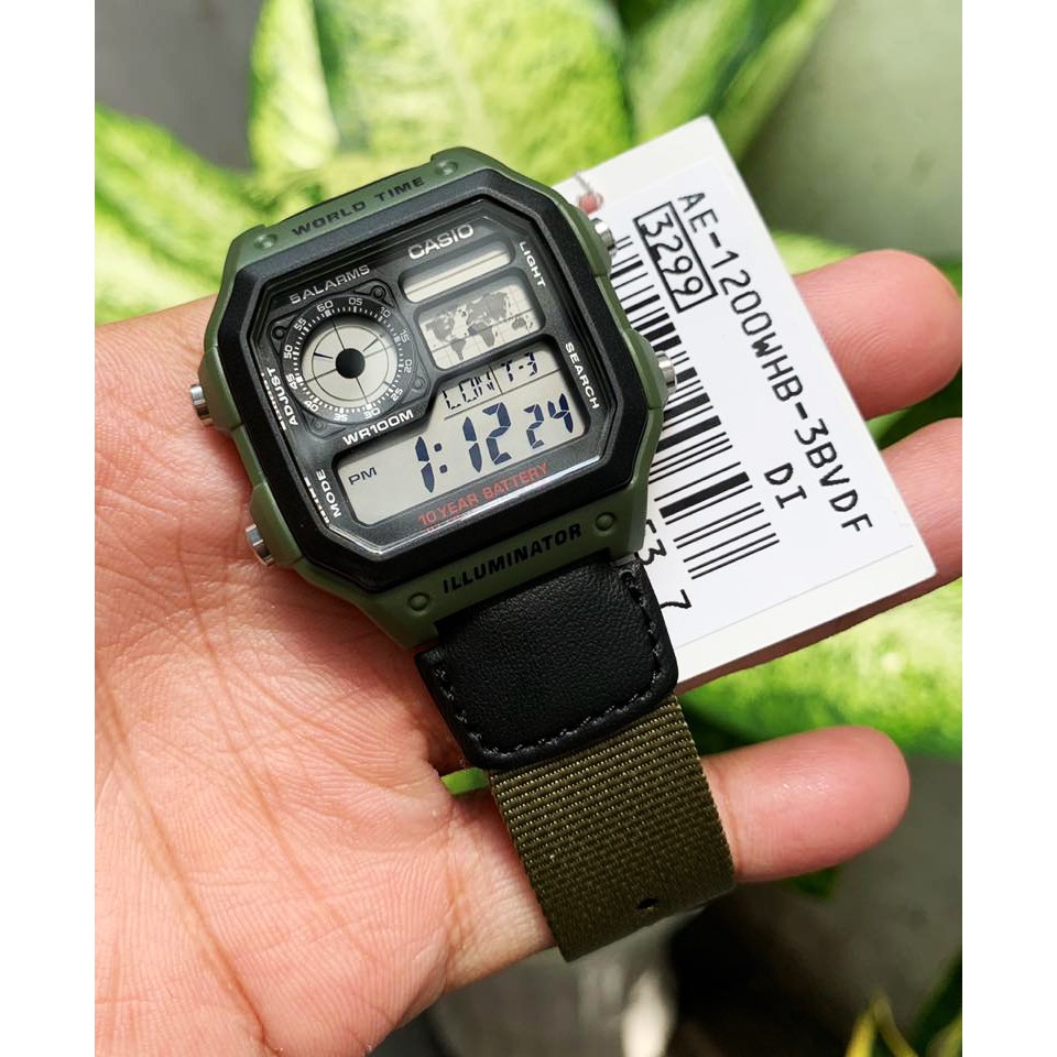 Đồng hồ nam CASIO AE-1200WHB-3BVDF Chính hãng Dây vải dù - Màu xanh quân đội - PIN 10 năm | BigBuy360 - bigbuy360.vn